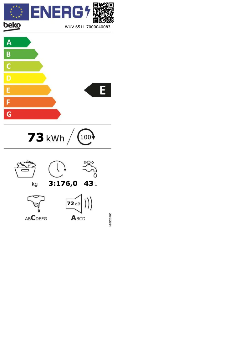 Page 1 de la notice Label énergétique Beko WUV 6511