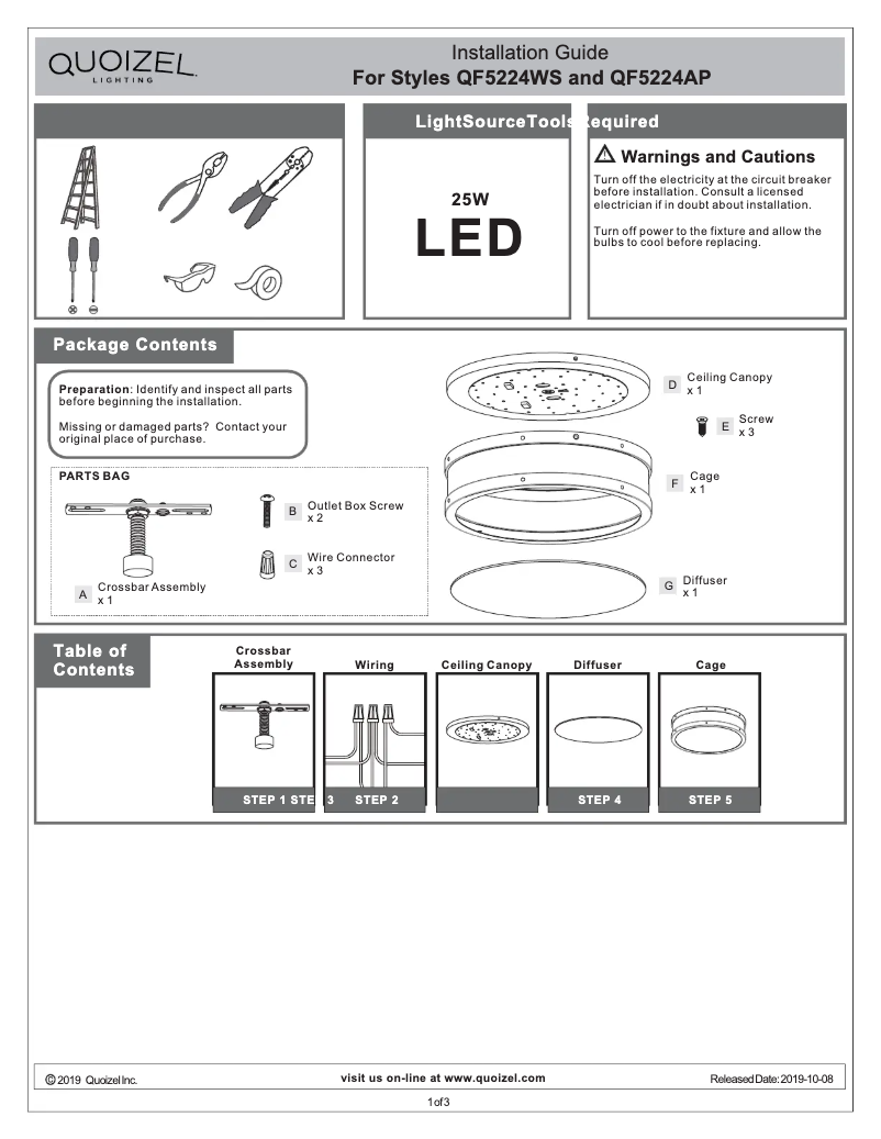 Page 1 de la notice Manuel utilisateur Quoizel Ahoy QF5224AP