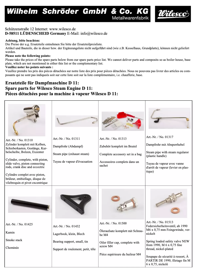 Page 1 de la notice Manuel utilisateur Wilesco D11