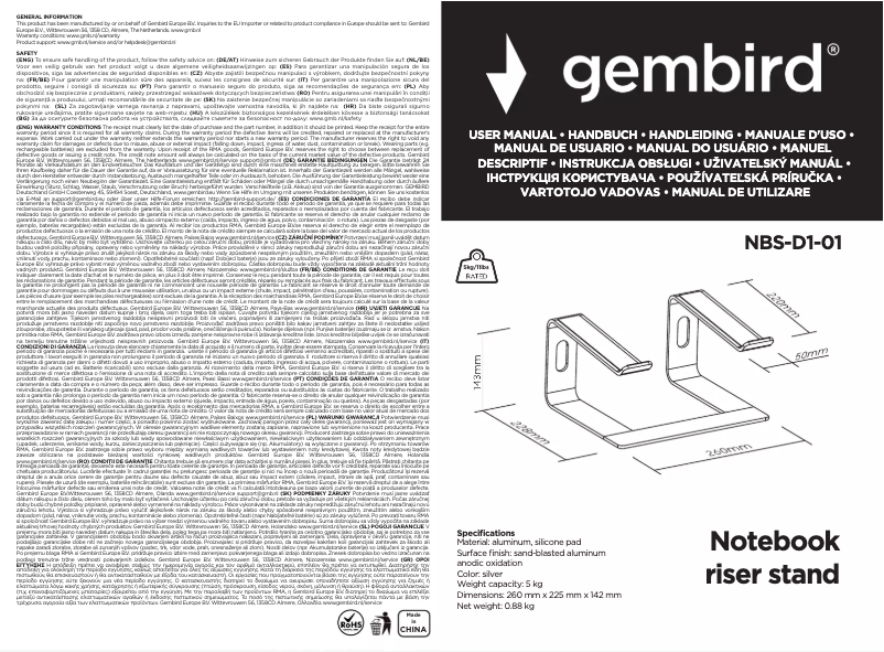 Page 1 de la notice Manuel utilisateur Gembird NBS-D1-01