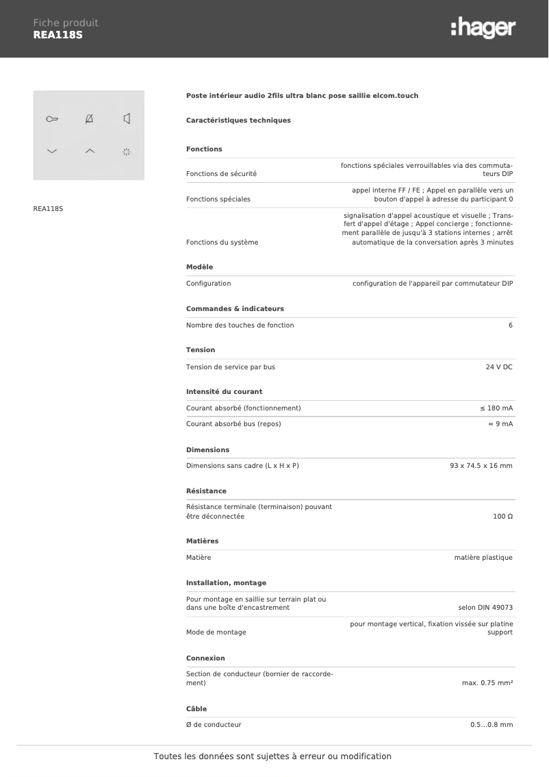 Image de la première page du manuel de l'appareil REA118S