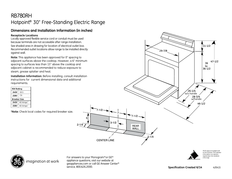 Page n°1 - Instructions / montage GE RB780RHSS