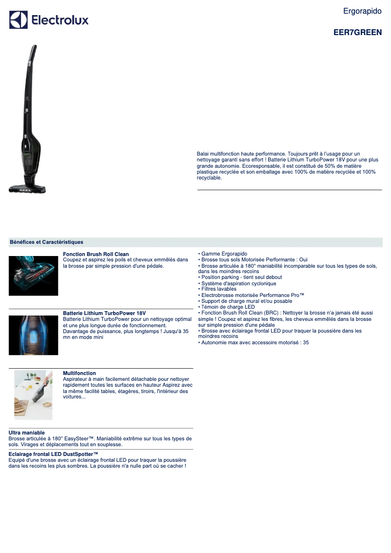Página 1 del manual Ficha técnica Electrolux Ergorapido EER7GREEN