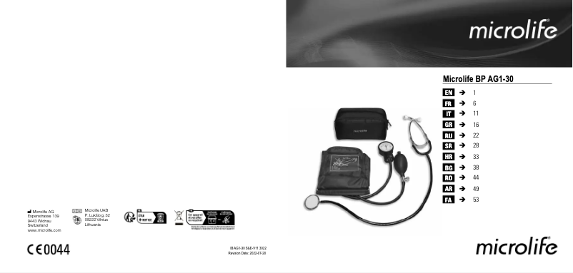 Page 1 de la notice Manuel utilisateur Microlife BP AG1-30