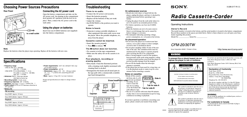 Página 1 del manual Manual de usuario Sony CFM-30TW