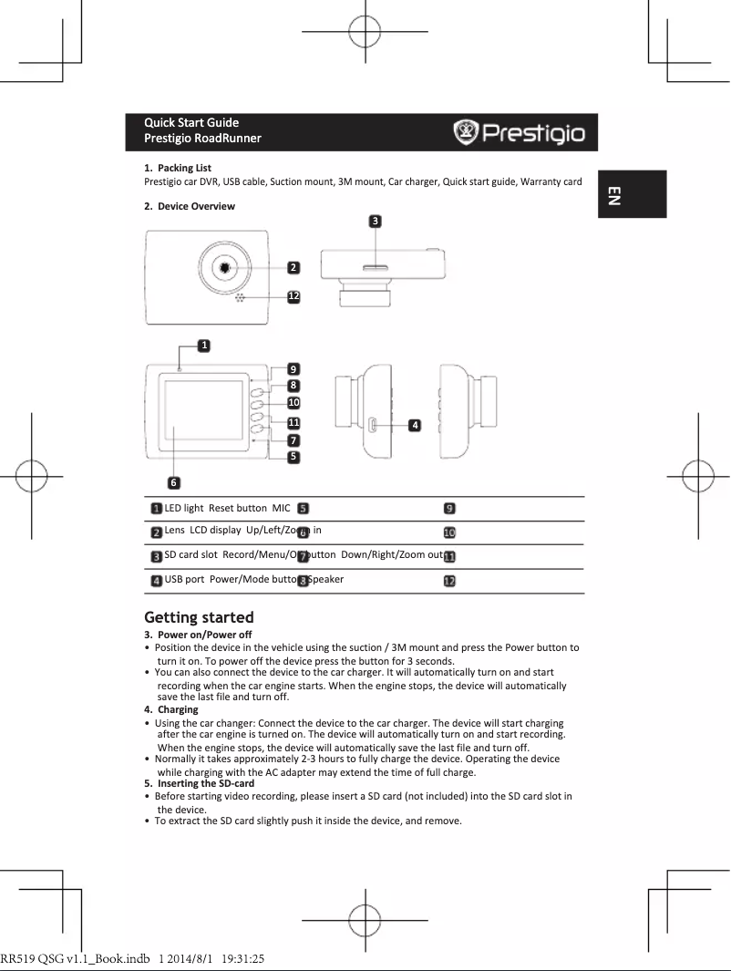Page 1 de la notice Manuel utilisateur Prestigio Roadrunner 519