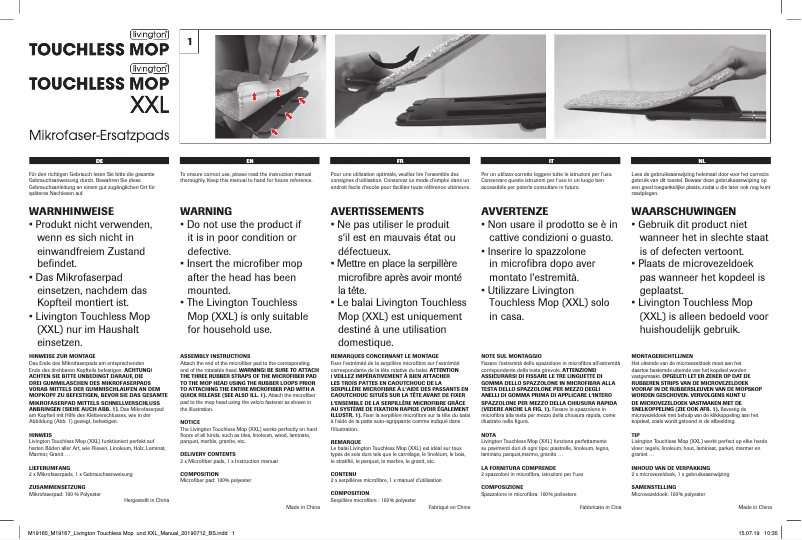 Image de la première page du manuel de l'appareil Touchless Mop XXL