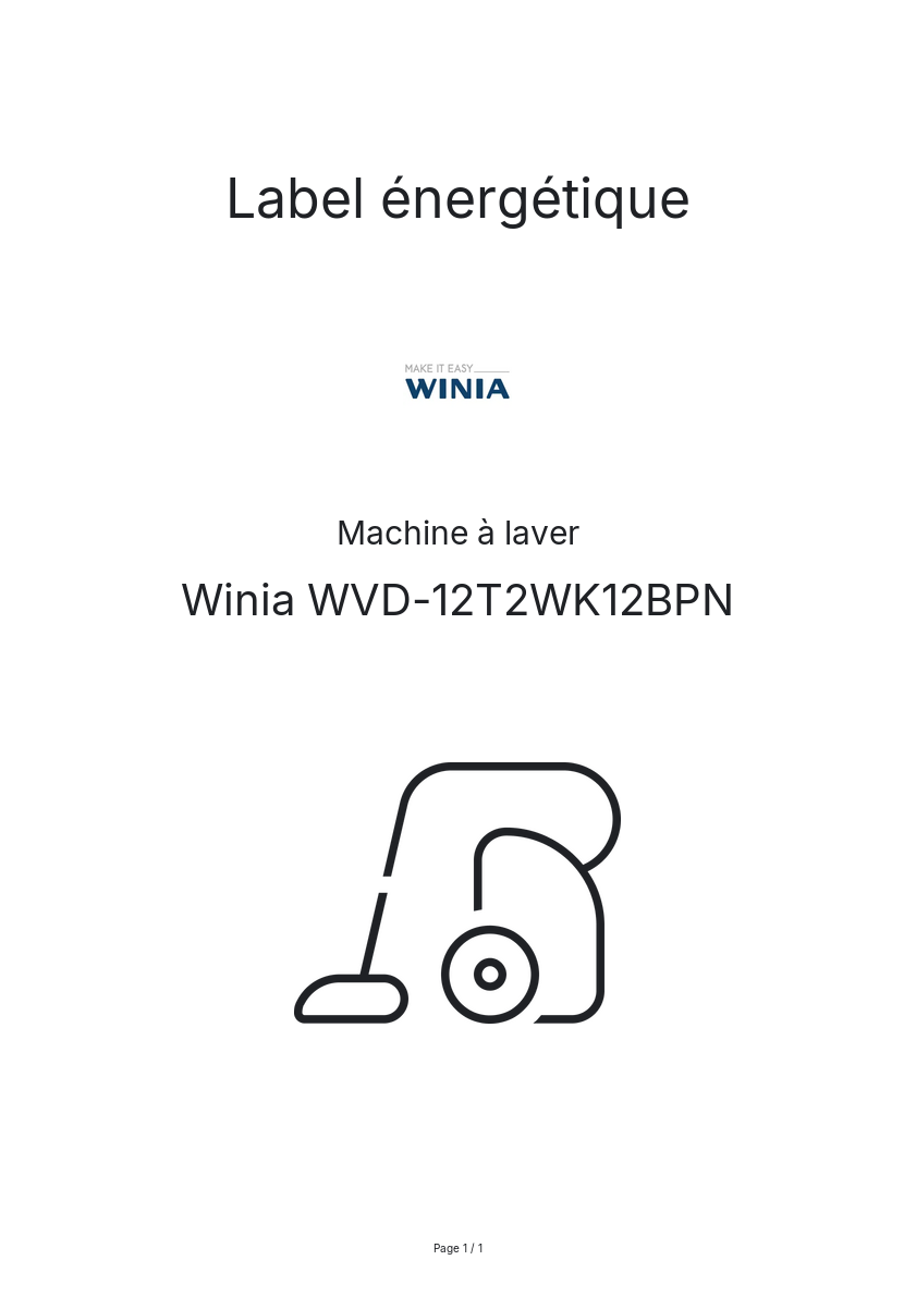 Page n°1 - Label énergétique Winia WVD-12T2WK12BPN