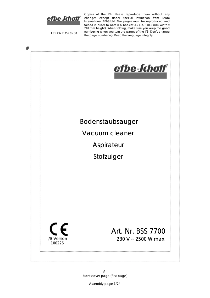 Image de la première page du manuel de l'appareil BSS 7700