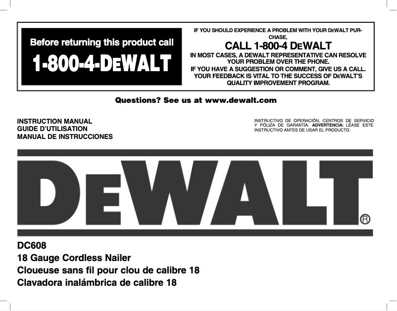 Page 1 de la notice Manuel utilisateur DeWalt DC608K