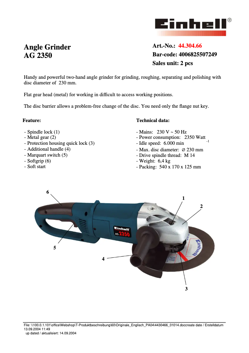 Image de la première page du manuel de l'appareil AG 2350