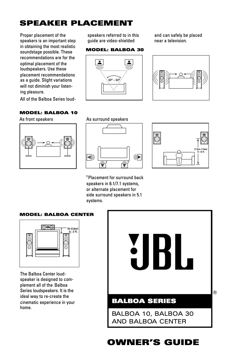 Page 1 de la notice Manuel utilisateur JBL Balboa 30