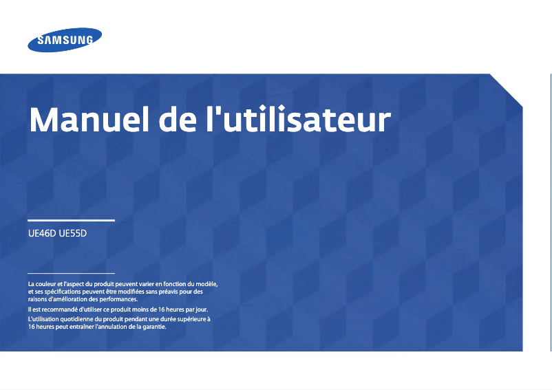 Page 1 de la notice Manuel utilisateur Samsung SyncMaster UE55D