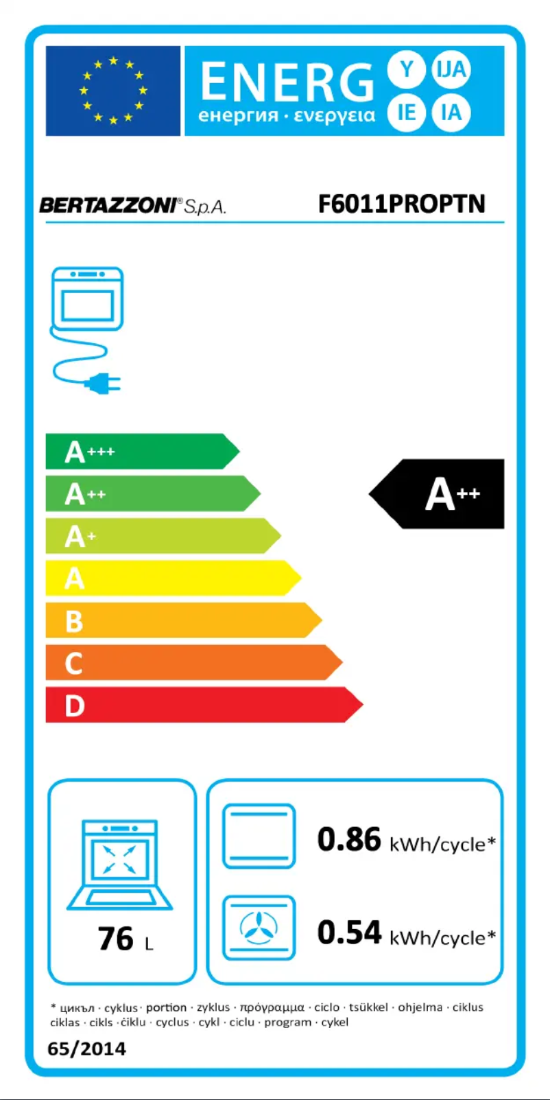 Page n°1 - Label énergétique Bertazzoni F6011PROPTX