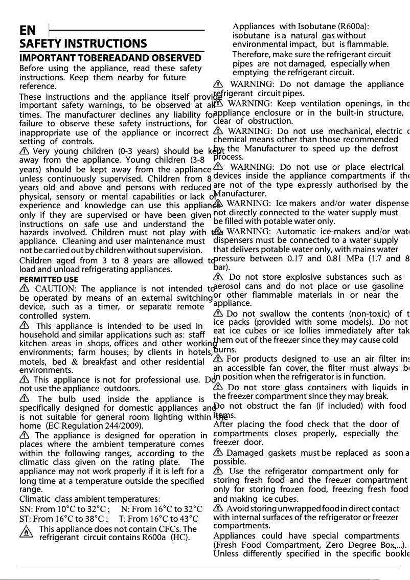 Page n°1 - Instructions de sécurité Hotpoint HP70 TMI 92 X 1
