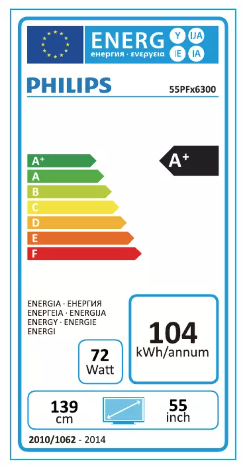 Page 1 de la notice Label énergétique Philips 55PFK6300