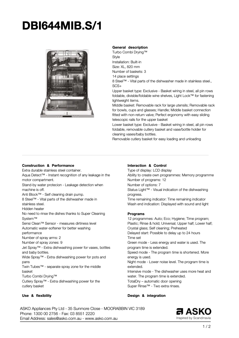 Image de la première page du manuel de l'appareil DBI644MIB