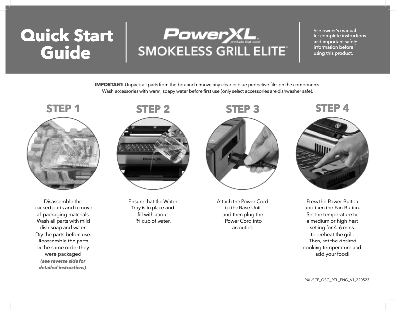 Page n°1 - Guide de démarrage rapide PowerXL Smokeless Grill Elite SMG-01