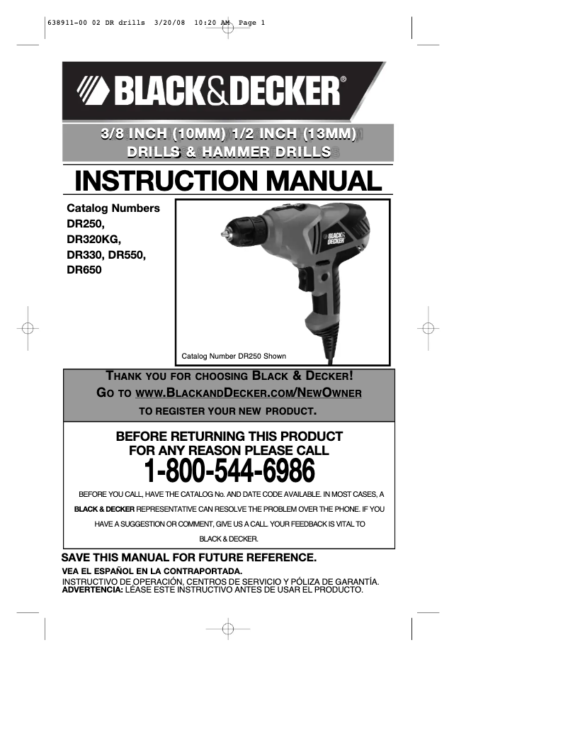 Page 1 de la notice Manuel utilisateur Black & Decker DR330