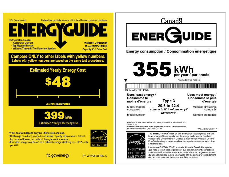 Página 1 del manual Etiqueta energética Whirlpool WRT541SZD