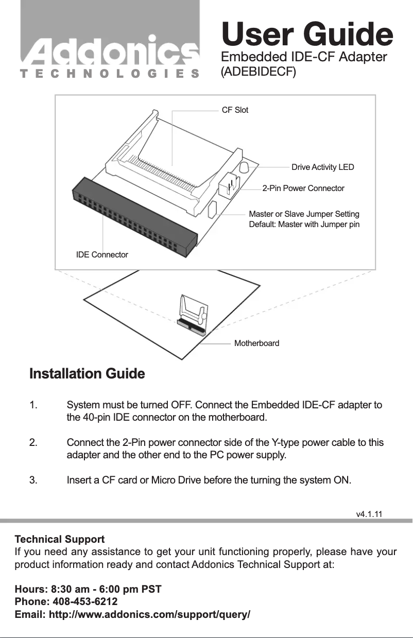 Page 1 de la notice Manuel utilisateur Addonics ADEBIDE2CF