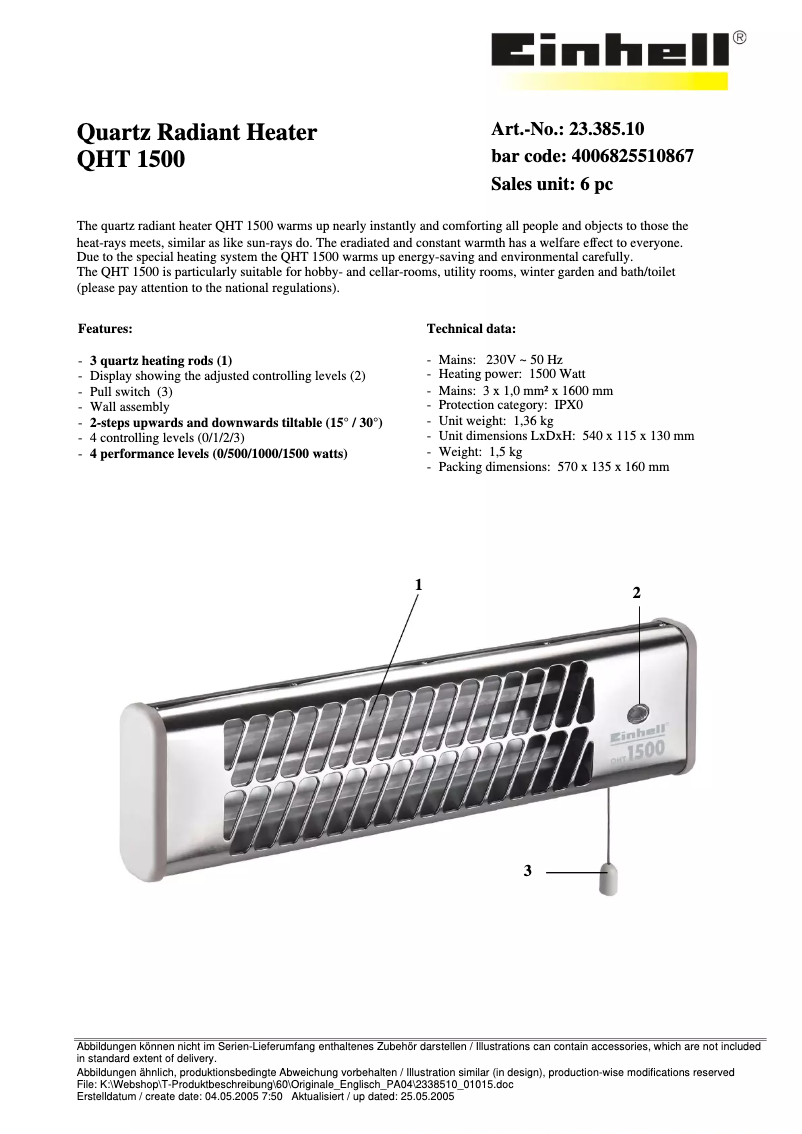 Image de la première page du manuel de l'appareil QHT 1500