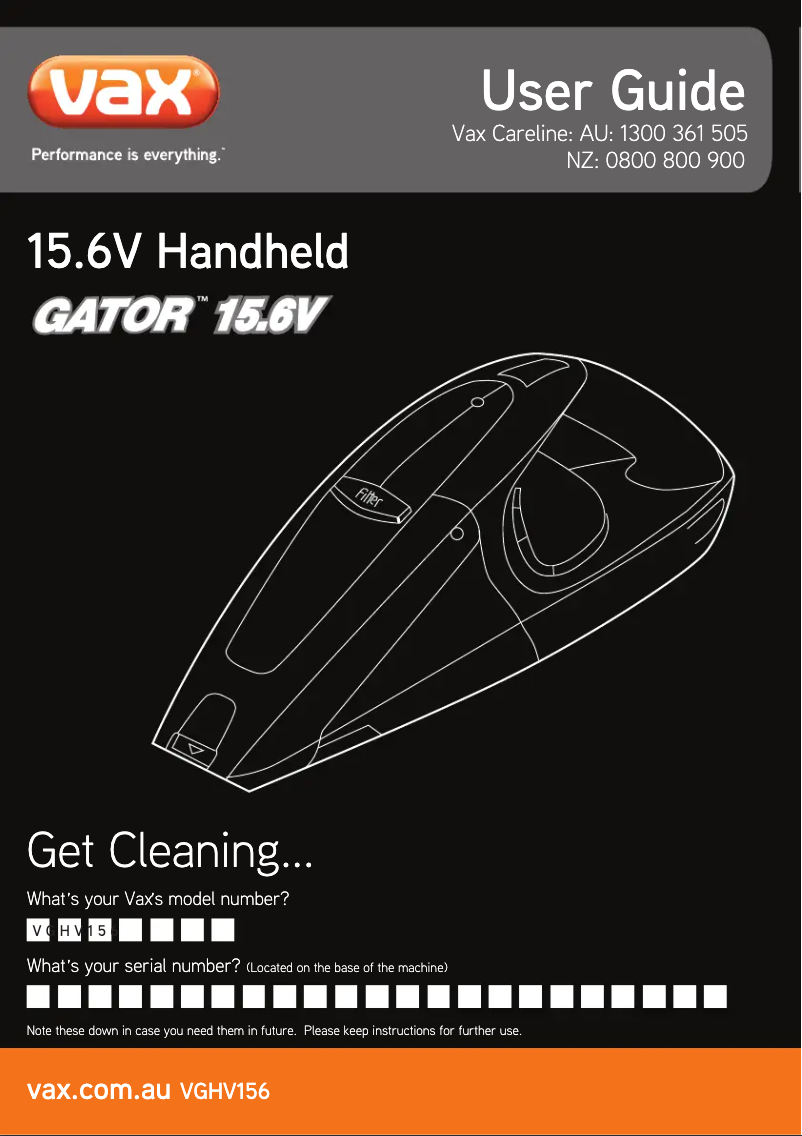 Page 1 de la notice Manuel utilisateur Vax Gator 15.6V VGHV156