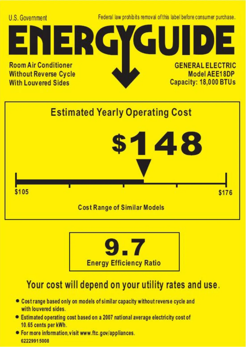 Page 1 of the manual Energy Label GE AEE18DP
