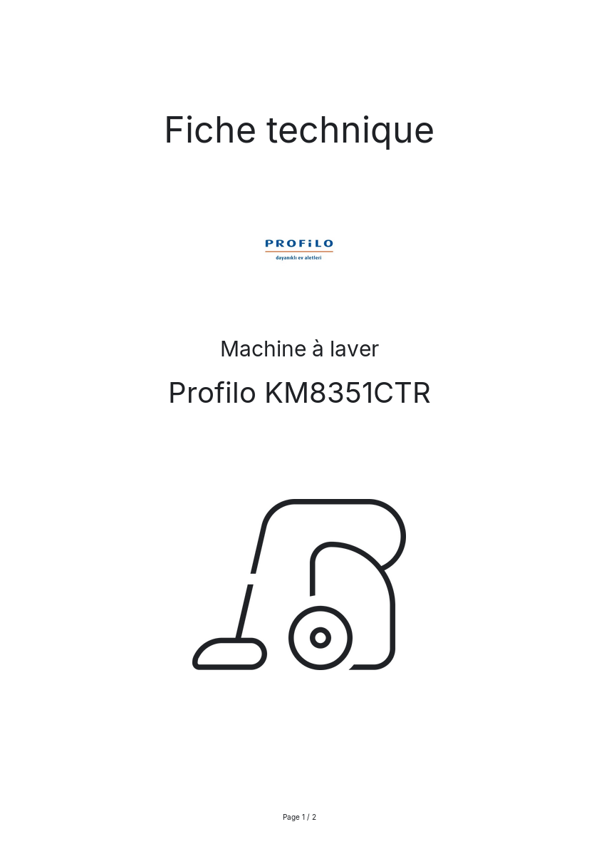Page n°1 - Fiche technique Profilo KM8351CTR