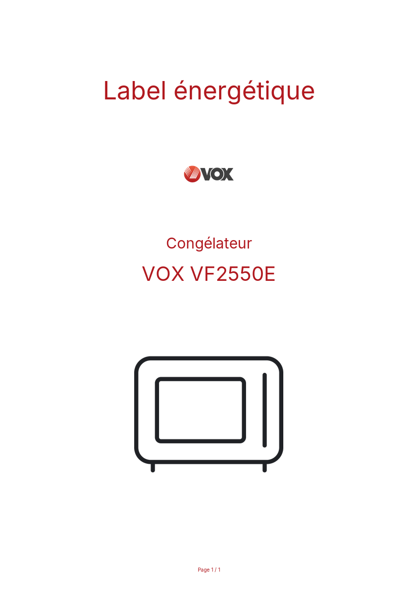 Page n°1 - Label énergétique VOX VF2550E