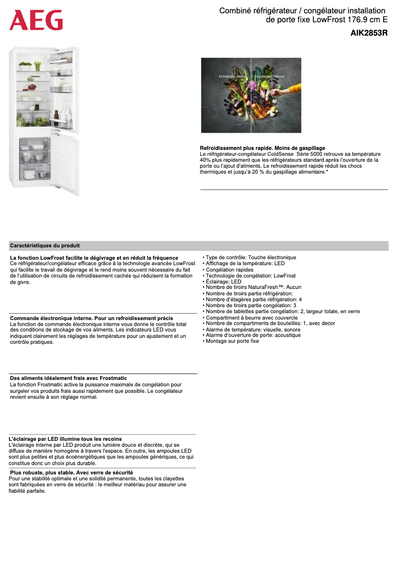 Page 1 de la notice Fiche technique AEG AIK2853R