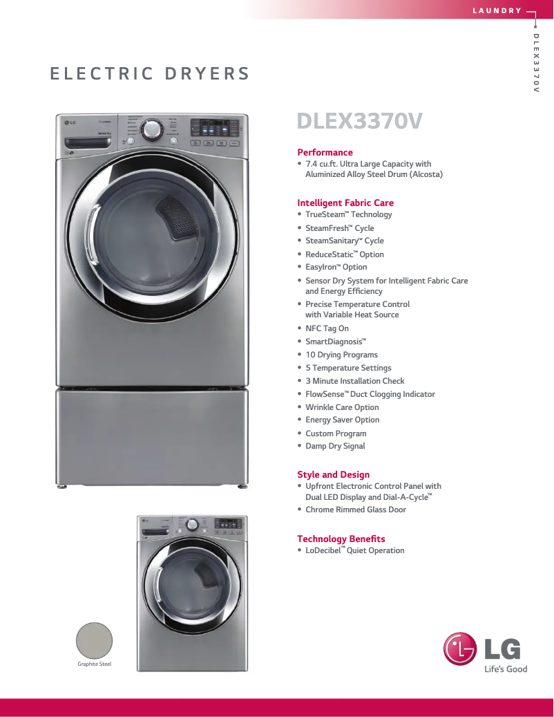 Page 1 de la notice Fiche technique LG DLEX3370V