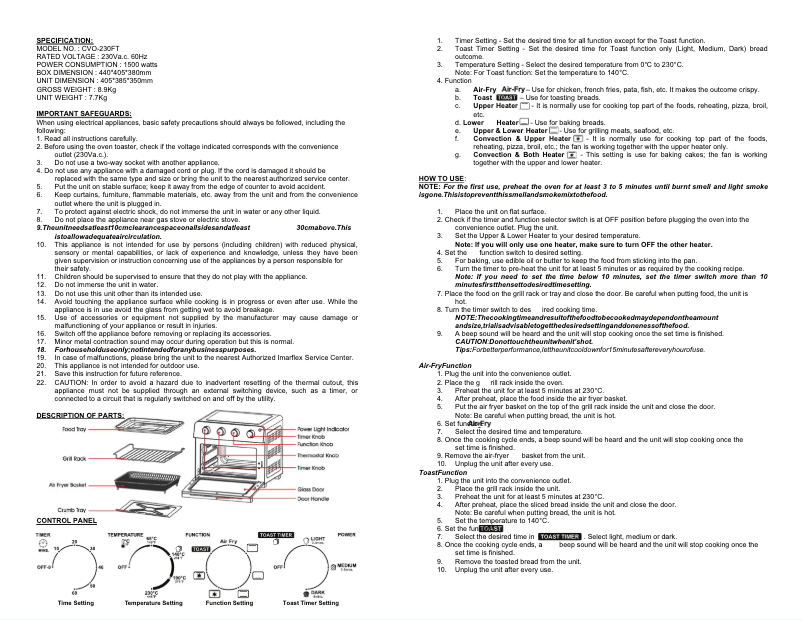 Image de la première page du manuel de l'appareil CVO-230FT