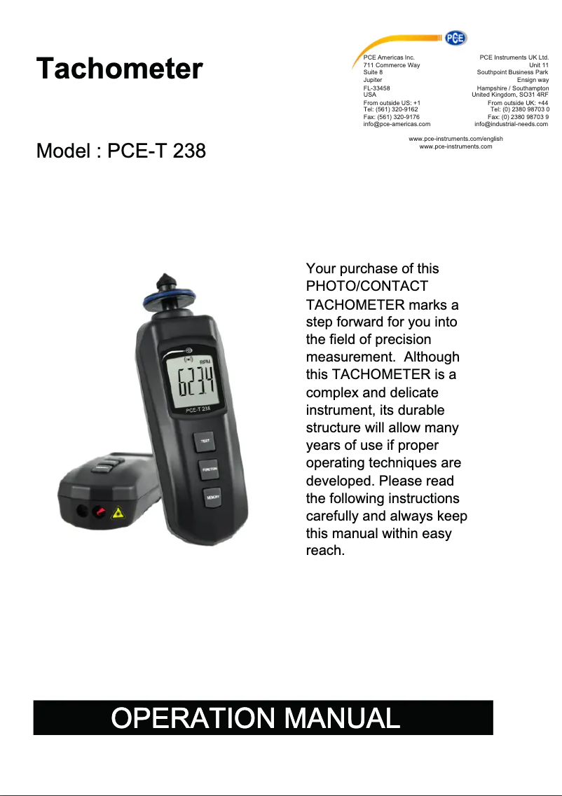 Página 1 del manual Manual de usuario PCE Instruments PCE-T 238