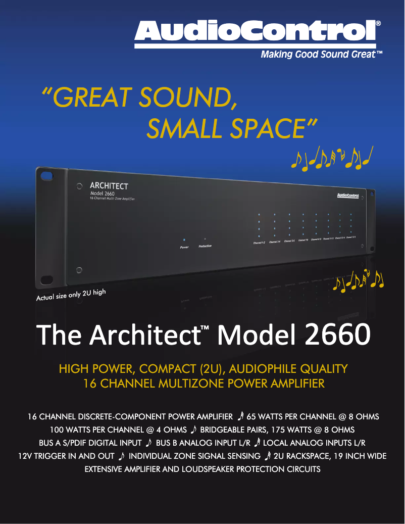 Página 1 del manual Ficha técnica AudioControl Architect Model 2660