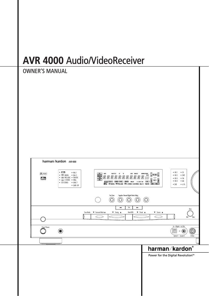 Page n°1 - Manuel utilisateur Harman Kardon AVR 4000