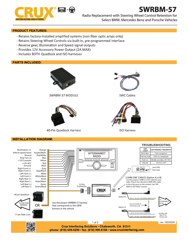 Page 1 de la notice Manuel utilisateur CRUX SWRBM-57