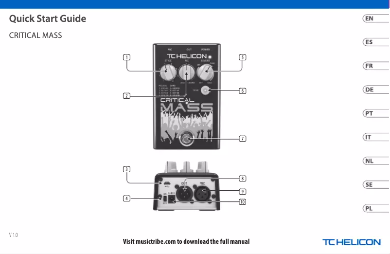Página 1 del manual Guía de inicio rápido TC Helicon Critical Mass