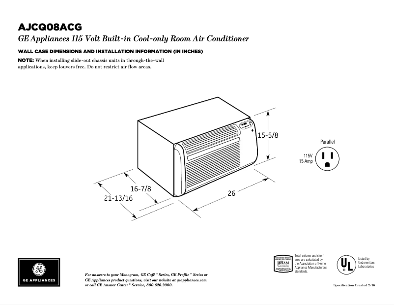 Página 1 del manual Ficha técnica GE AJCQ08ACG