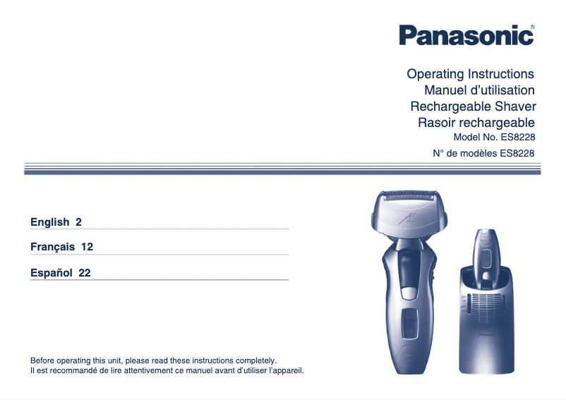 Page 1 de la notice Manuel utilisateur Panasonic ES8228