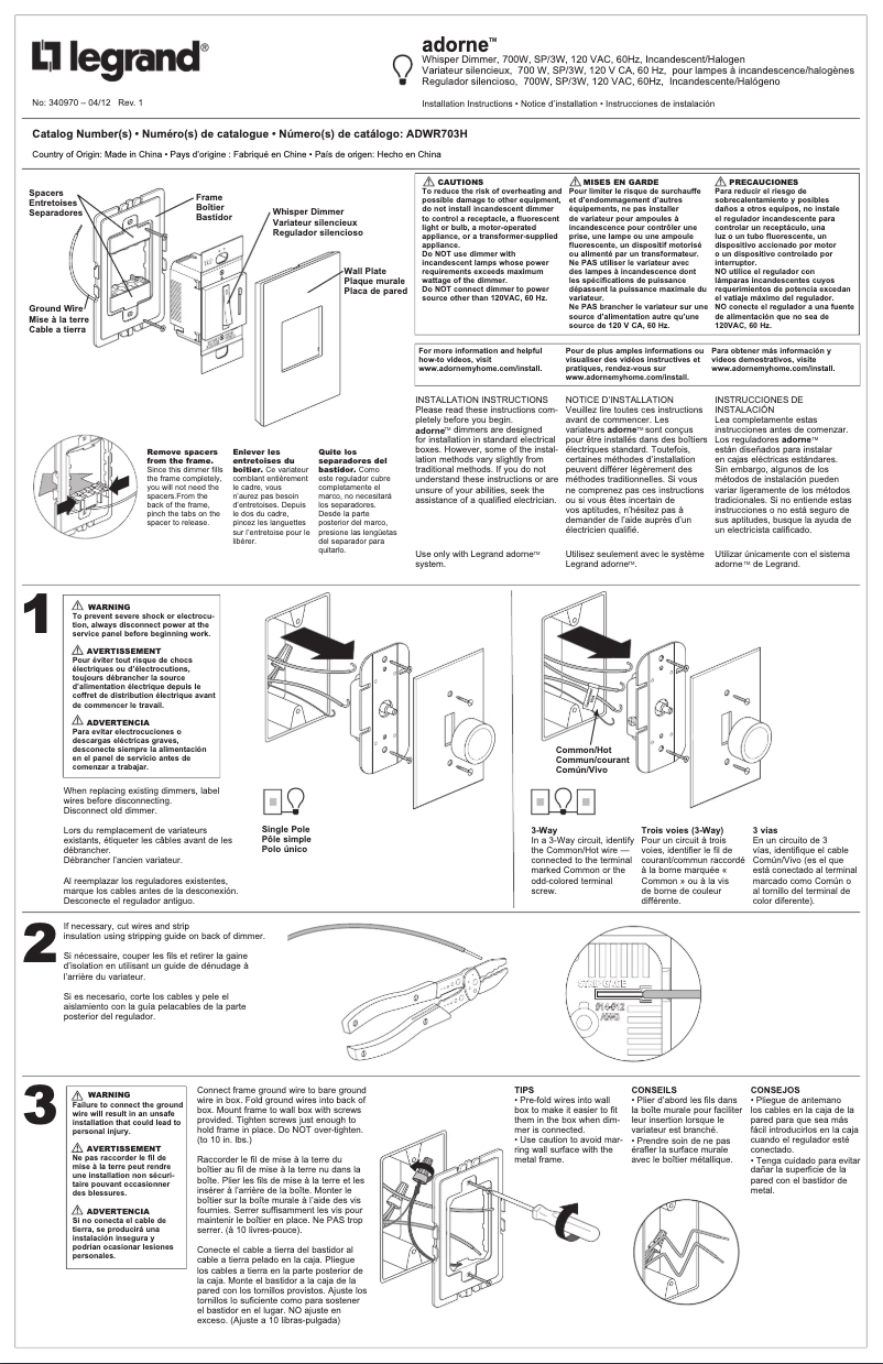 Página 1 del manual Manual de usuario Legrand ADWR703H