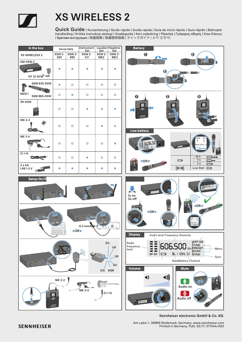 Page 1 de la notice Manuel utilisateur Sennheiser XSW-2-ME2