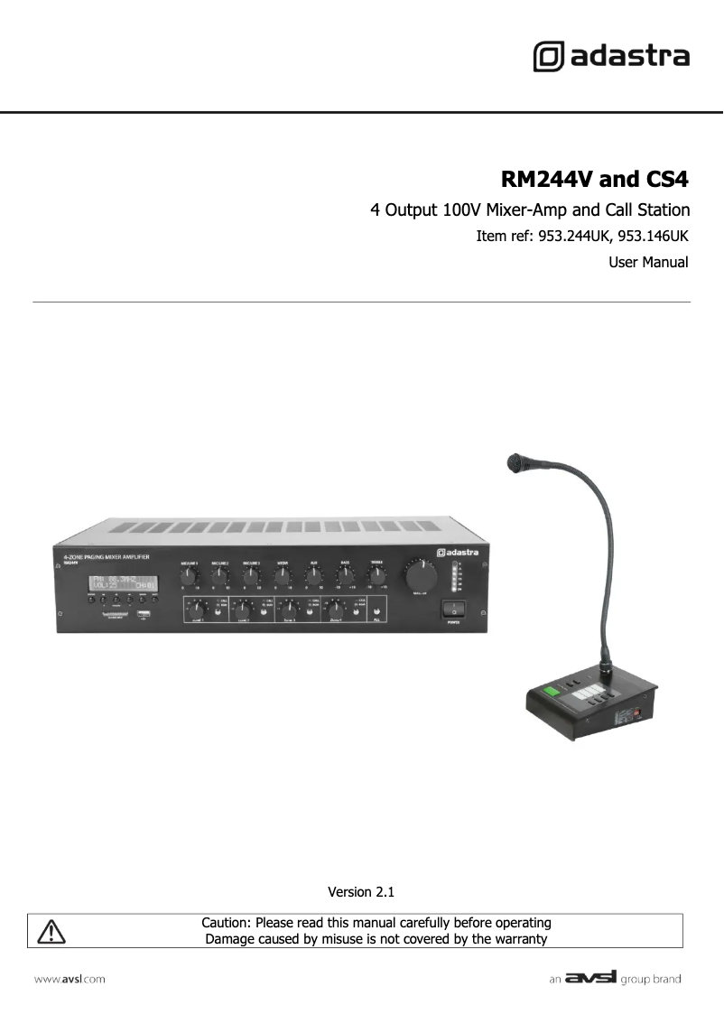 Page 1 de la notice Manuel utilisateur Adastra CS4