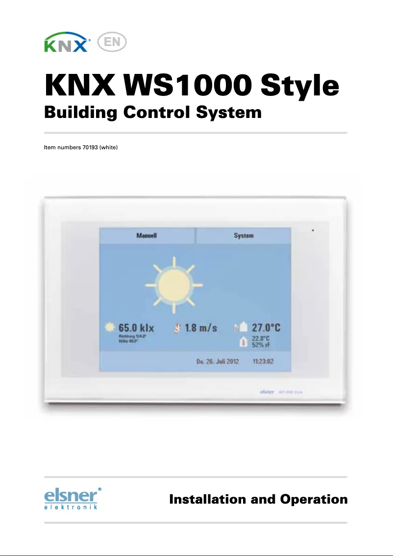 Page n°1 - Manuel utilisateur Elsner KNX WS1000 Style