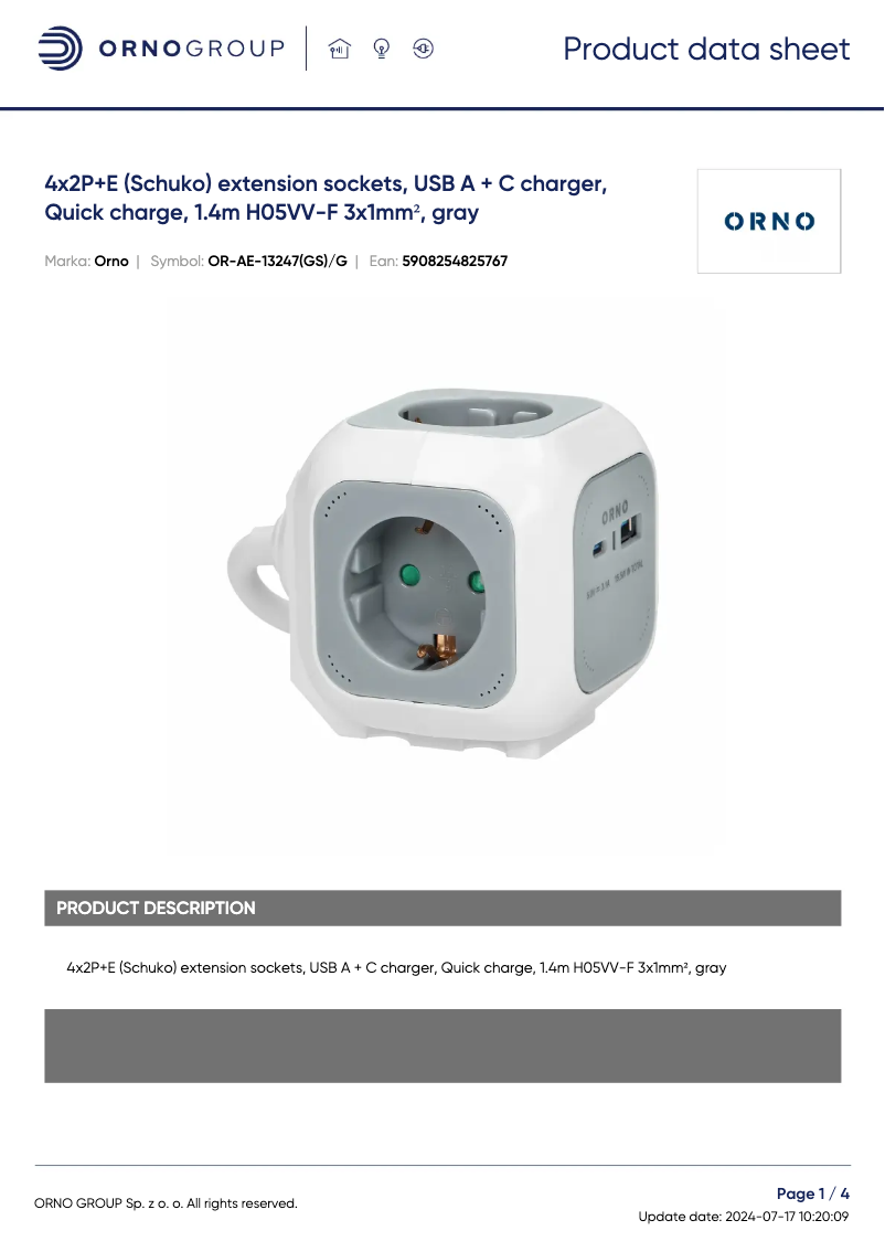 Page 1 de la notice Fiche technique ORNO OR-AE-13247(GS)