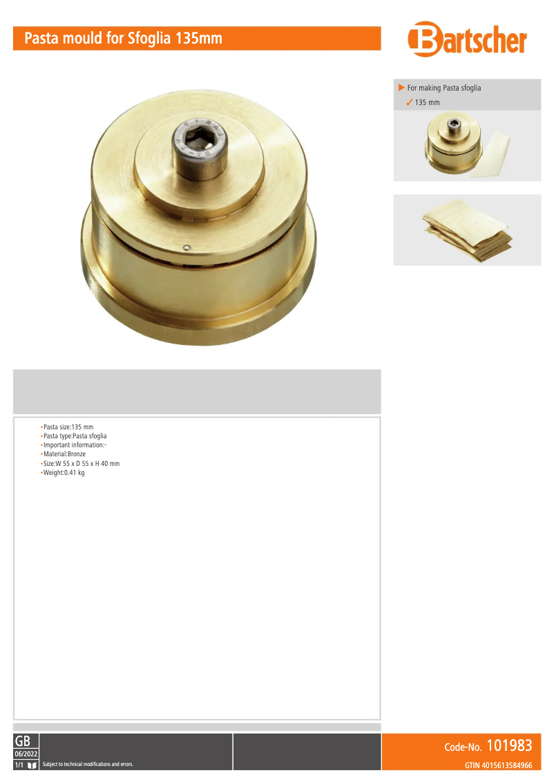 Page 1 de la notice Manuel utilisateur Bartscher 101983