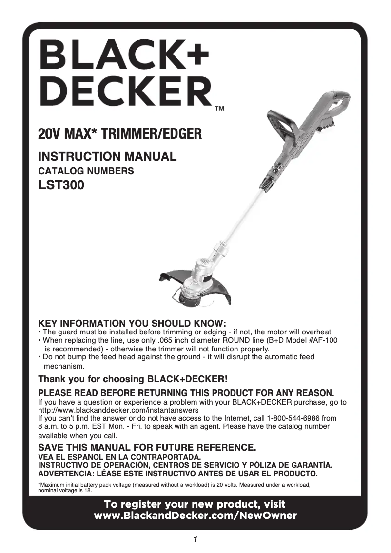 Page 1 de la notice Manuel utilisateur Black & Decker LST300