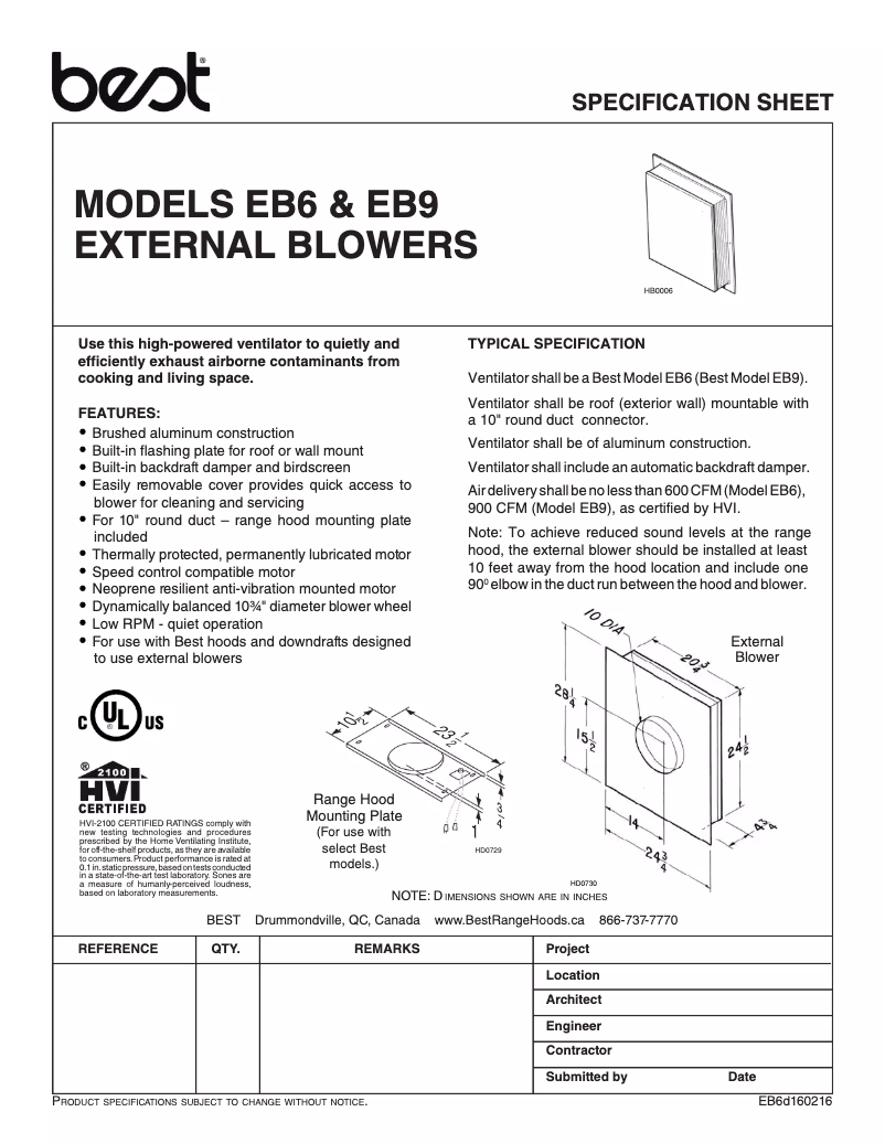 Page n°1 - Fiche technique Best EB9
