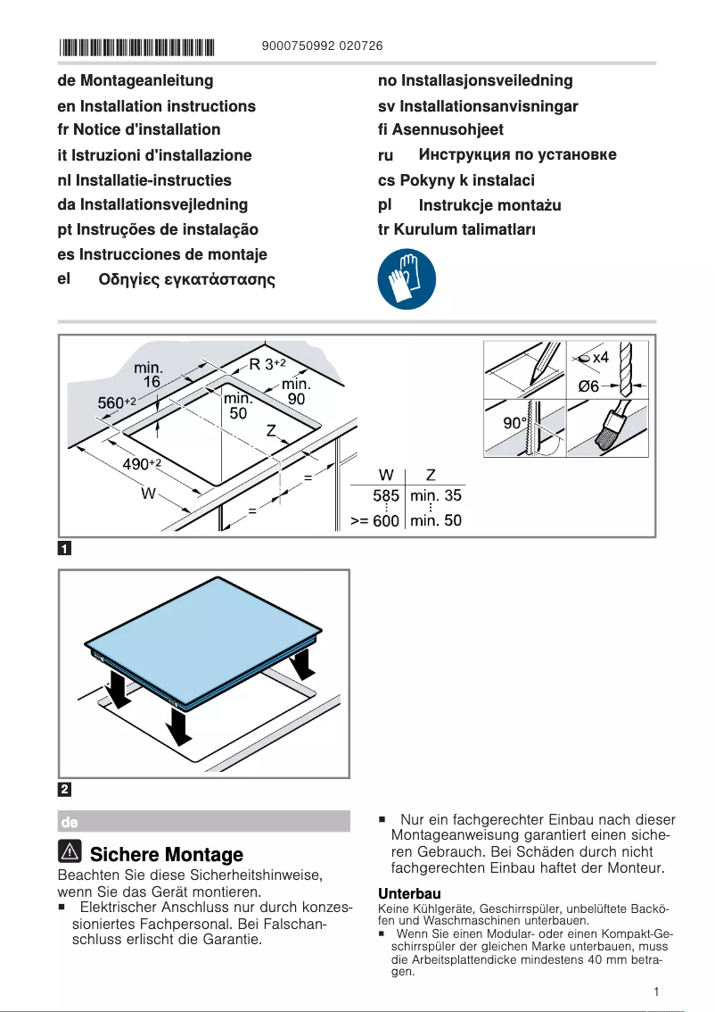 Página 1 del manual Guía de instalación Bosch PKN645BB2E
