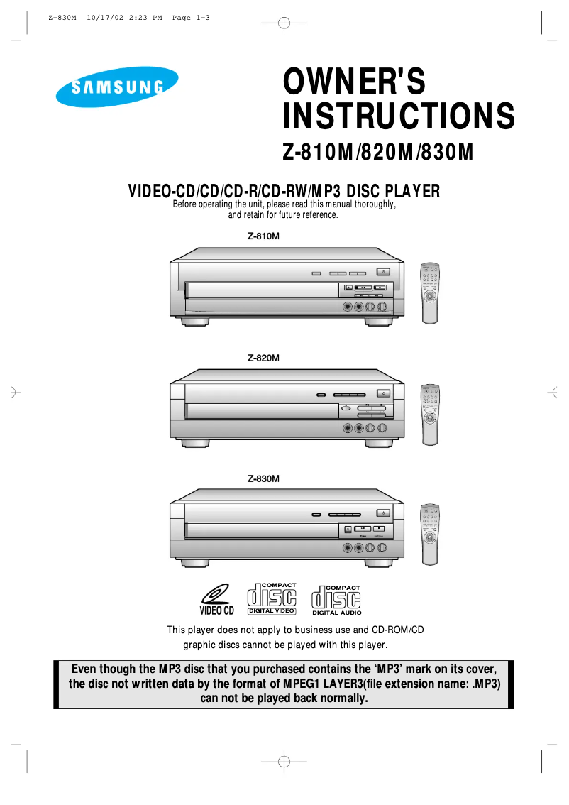 Image de la première page du manuel de l'appareil Z-830M